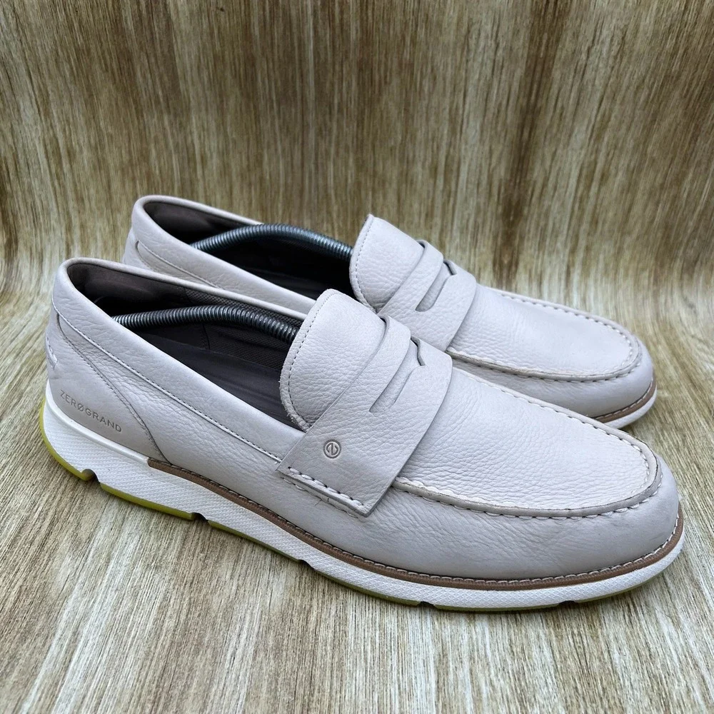 Cole Haan 4.Zerogrand Penny Loafer Men's 13 Cement Nubuck Ivory Sulfur C34107